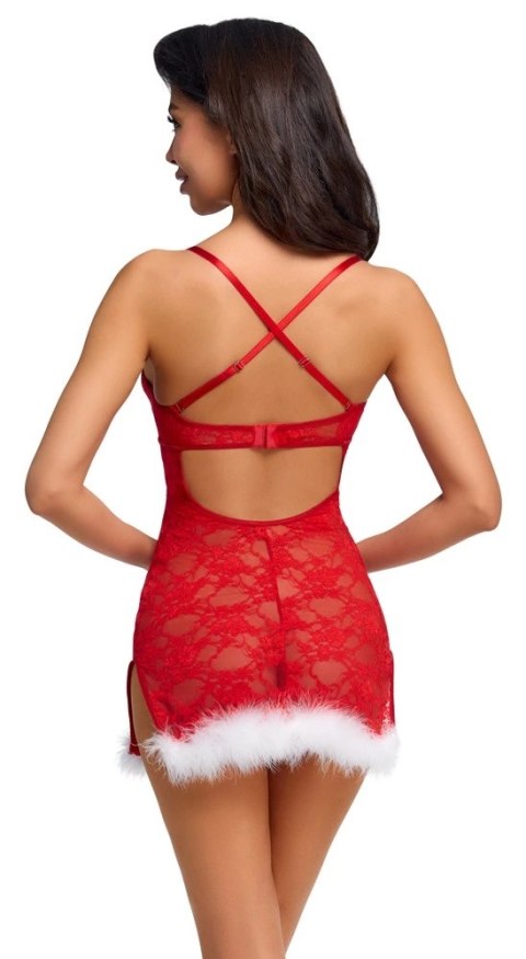 Cottelli LINGERIE X-Mas Chemise S/M z czerwonej koronki i piorkami