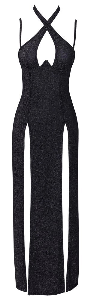 Cottelli Party długa sukienka czarna z połyskiem i wycięciem M