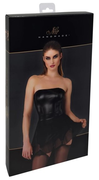 Noir Dress M czarna sukienka mini z szelkami i tiulowym dołem