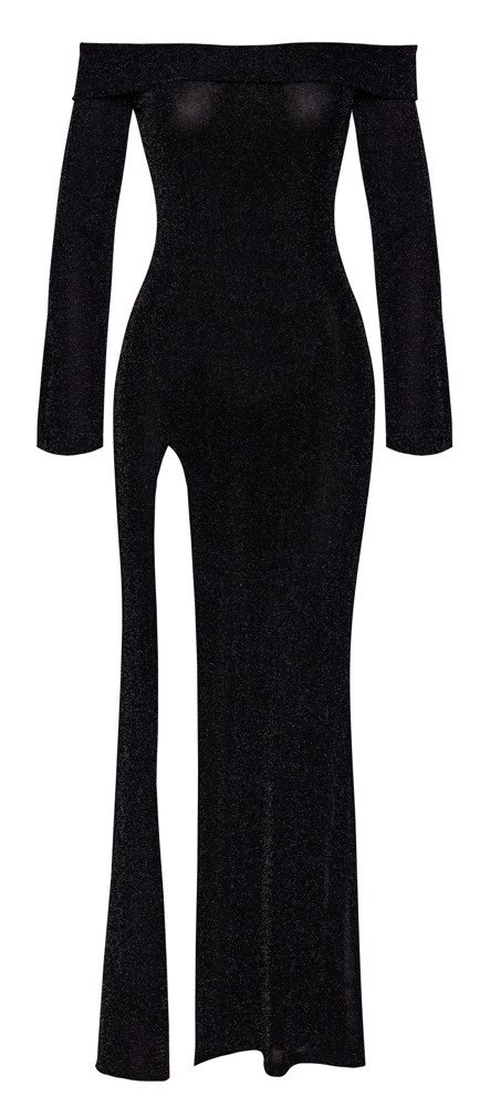 Noir Handmade Długa Sukienka Przezroczysta Czarna S Z Brokatem