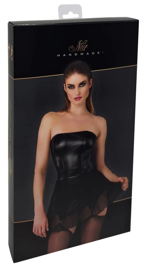 Noir Handmade XL - Czarna mini sukienka z szelkami i tiulową spodnicą