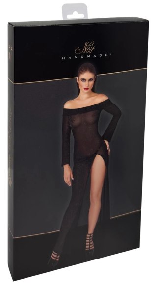 Noir Handmade Suknia Maxi Transparentna Czarna XL z Rozcięciem