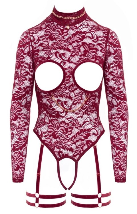 Abierta Fina Body z Odsłoniętymi Miseczkami Bordowy M Koronkowy Design