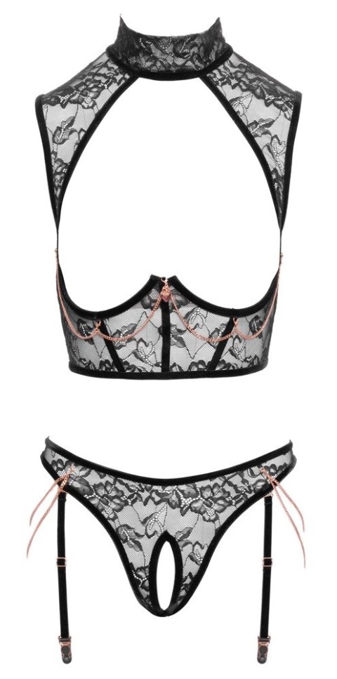 Abierta Fina komplet bielizny Open Cup S z koronką i łańcuszkami