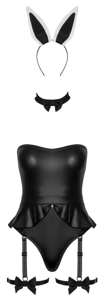 Cottelli Costumes Body Bunny M czarny zestaw z uszami i kokardkami