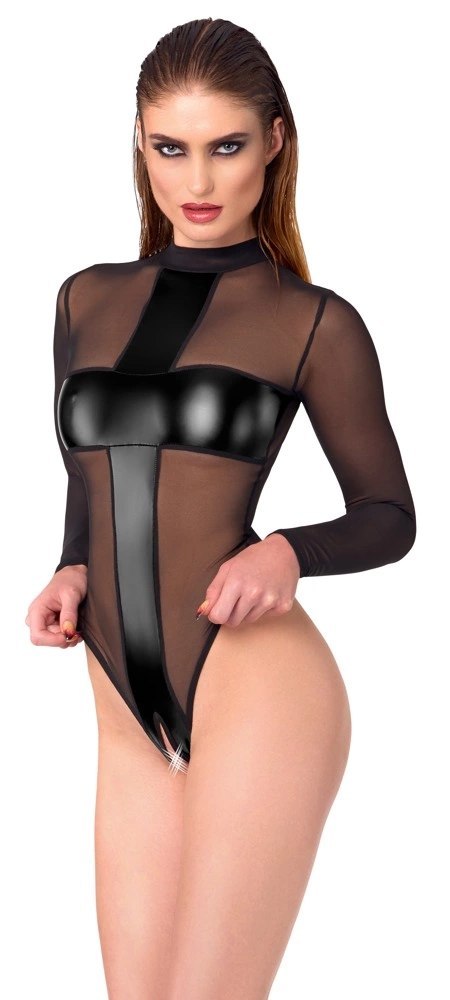 Noir Handmade Body Cross XL czarny transparentny z długim rękawem