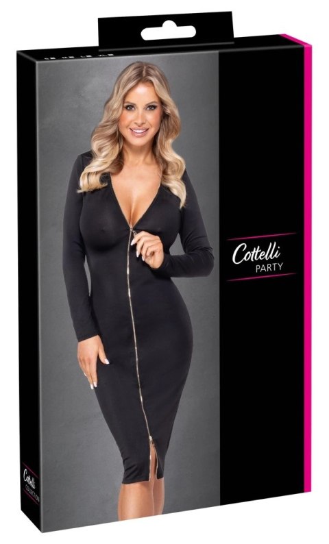 Cottelli Party Sukienka Zip M Czarna, dopasowana, długi rękaw, złoty zamek