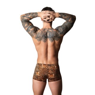 Male Power Ultimate Duo szorty S brązowy lew leopard z pierścieniem silikonowym