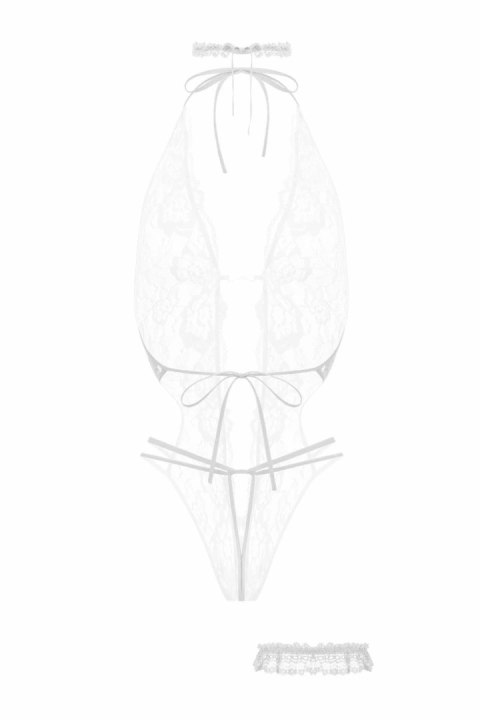 Passion Body Renee białe - koronkowy model z kwiatowym wzorem L/XL