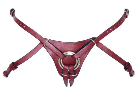 ZADO Pas Skorzany Strap-On 2XL, regulowany, czarno-czerwony, metalowe okucia