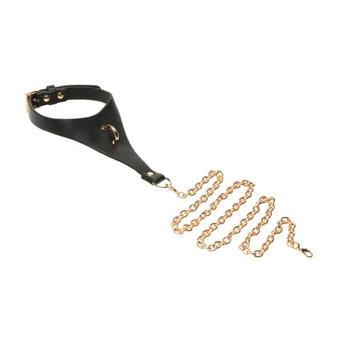 Captivate Body Collar Czarny/Złoty z Odpinaną Niklowaną Smyczą