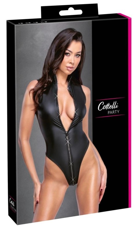 Cottelli PARTY Body Zip S Czarny Mat z Kryształkami, wysoki kroj