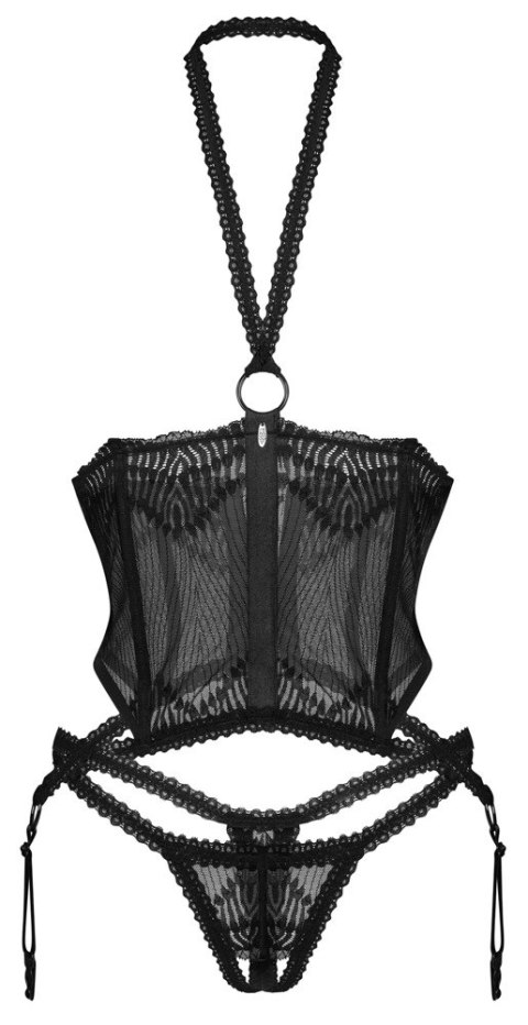 Obsessive Alliane Basque 2XL/3XL czarny komplet z otwartą konstrukcją