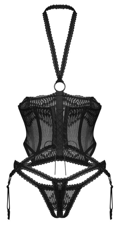 Obsessive Alliane Basque 2XL/3XL czarny komplet z otwartą konstrukcją