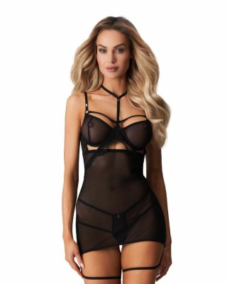 Obsessive Arrowel Black Chemise - koronkowa halka z paskami, czarna m