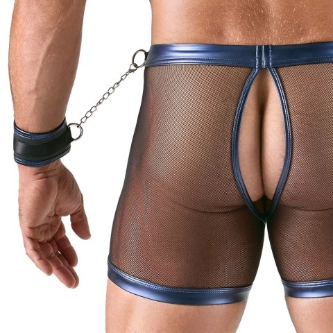 Svenjoyment Bondage Komplet Męski Net Look z Kajdankami, L, Czarny/Niebieski