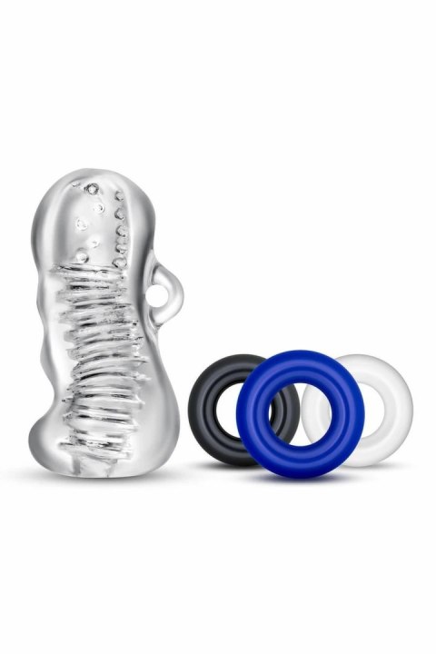 Blush Quickie Kit - Zestaw Sleeve z Wypustkami i 3 Pierścieniami 3,5 cm