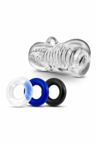 Blush Quickie Kit - Zestaw Sleeve z Wypustkami i 3 Pierścieniami 3,5 cm