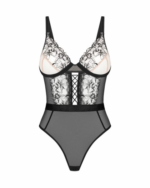 Obsessive Vila Blanes Body Czarny-Beżowy Kwiatowy Motyw Regulacja