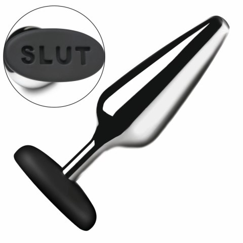 XR Brands Butt Slut Metal Plug srebrny aluminiowy z silikonową bazą