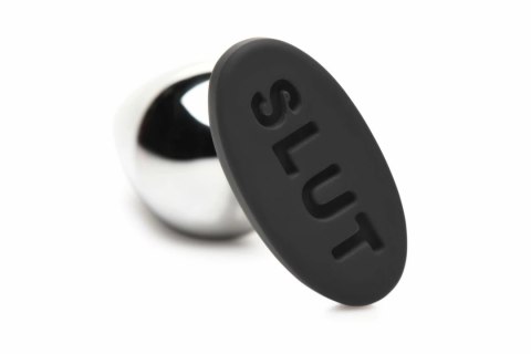 XR Brands Butt Slut Metal Plug srebrny aluminiowy z silikonową bazą