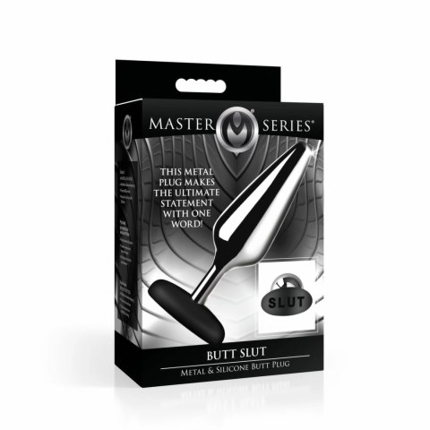 XR Brands Butt Slut Metal Plug srebrny aluminiowy z silikonową bazą