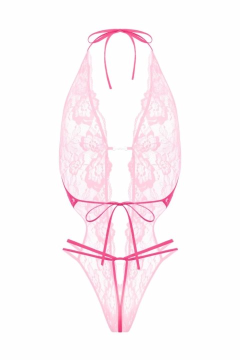 Renee Lace Body Pink z Odkrytym Krocze - Regulowane Paski