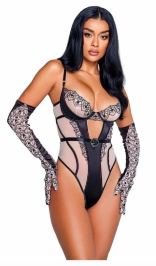 Playboy Bunny Kiss Teddy Body - haft, satyna, serce, czarne