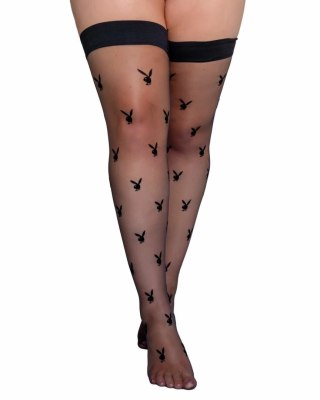 Playboy Lingerie Bunny Noir pończochy z logo, czarne, rozmiar uniwersalny