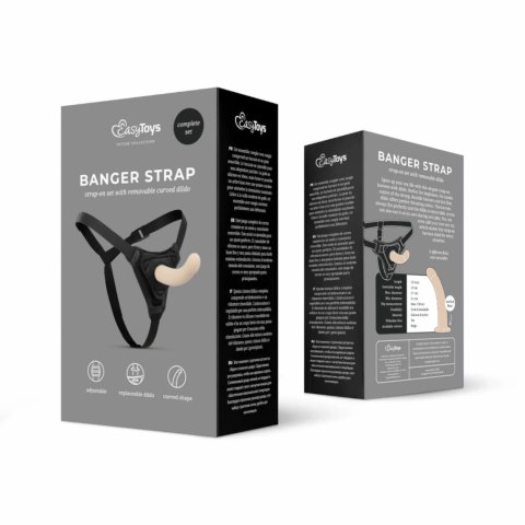 EasyToys Strap-On Model Curved z Regulowaną Uprzężą, Silikon, Czarny