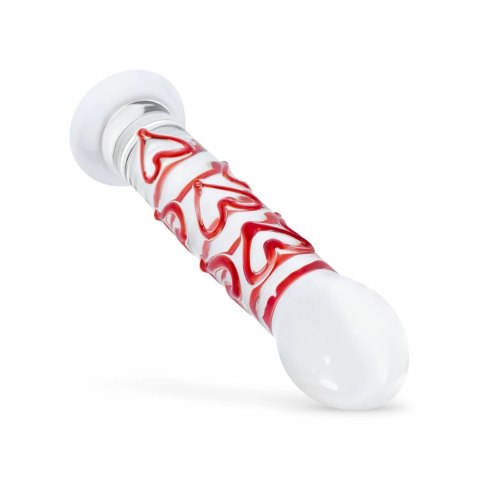 Gildo Szklany model G-Spot/Prostate z sercami - transparentny czerwony