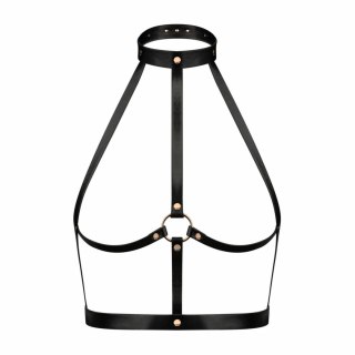 Rosy Gold Body Harness Black - Regulowany pas z ekoskory z pierścieniem