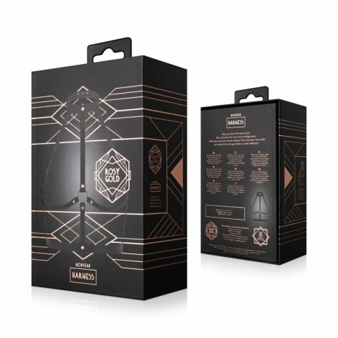 Rosy Gold Body Harness Black - Regulowany pas z ekoskory z pierścieniem