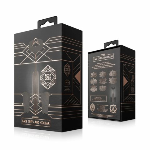 Rosy Gold Lace Cuffs & Collar - Czarna koronka, złote łańcuszki