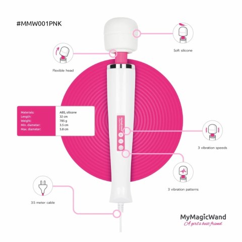 MyMagicWand Rożowy - Masażer z 6 trybami i ergonomicznym uchwytem