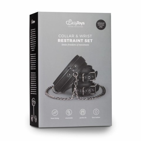 Ouch! Zestaw skorzany kołnierz z mankietami na ręce, regulowany czarny