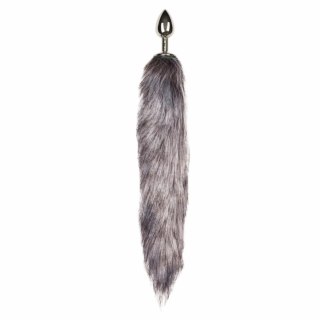 Diogol Fox Tail Plug aluminiowy z futrzanym ogonem srebrny 40 cm