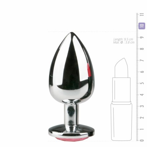 Diogol Metalowy Korek Anatomiczny Silver/Pink L z Kryształem