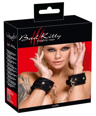Bad Kitty Kajdanki Aksamitne Regulowane Czarny Złote Detale
