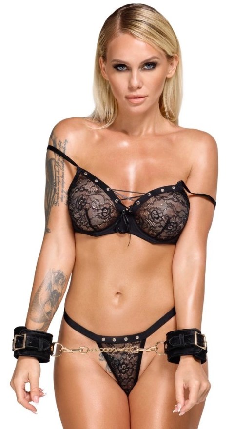 Bad Kitty Kajdanki Aksamitne Regulowane Czarny Złote Detale