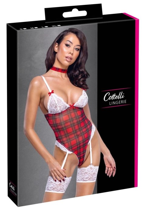 Cottelli Lingerie Body Plaid M - komplet z paskami i chokerem