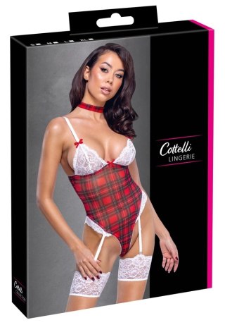 Cottelli Lingerie Body Plaid S z chokerem i koronką, biało-czerwony