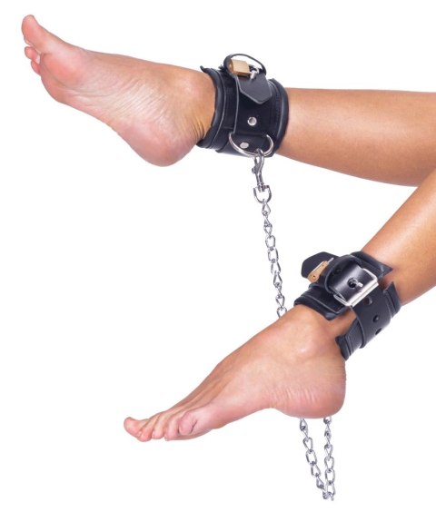 ZADO Skorzane mankiety na kostki z łańcuchem 50 cm, czarne, regulowane