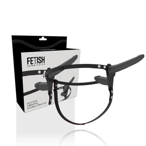 Fetish Submissive Harness Double System Czarny, Wibracja, Regulowany