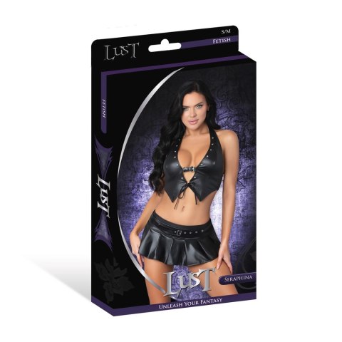 Magic Silk Seraphina Kamizelka + Stringi Falbana S/M Czarna Skora
