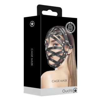 Ouch! Cage Mask Black - Regulowana maska z ekoskory, unisex