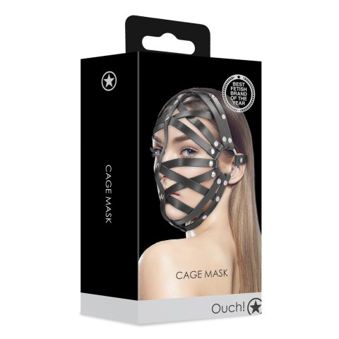 Ouch! Cage Mask Black - Regulowana maska z ekoskory, unisex