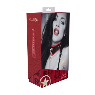 Ouch! Milan Collection Obroża z Smyczą Skora Ekoskora Czarna/Czerwona