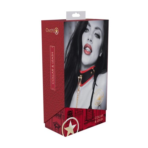 Ouch! Milan Collection Obroża z Smyczą Skora Ekoskora Czarna/Czerwona