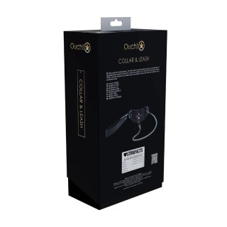 Ouch! Venice Collection obroża z prowadnicą czarna, skora ekologiczna